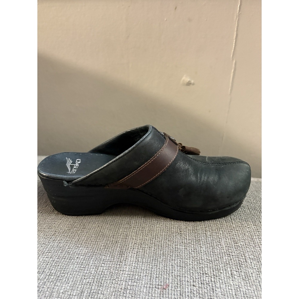 DANSKO Shandi Leather Slip On Tassel Mule Clogs Womens Sz 37 Black - Picture 5 of 7